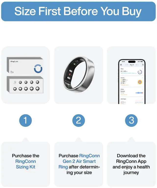 Alt view image 2 of 7 - _Mega Brand Gen 2 Air, Ultra-Thin AI Smart Ring, 10-Day Battery Life, Fitness/Sleep/Stress/HR Tracker for Women&Men, No App Fee for Standard Features, iOS & Android Compatible (Size 10, Galaxy Sliver)