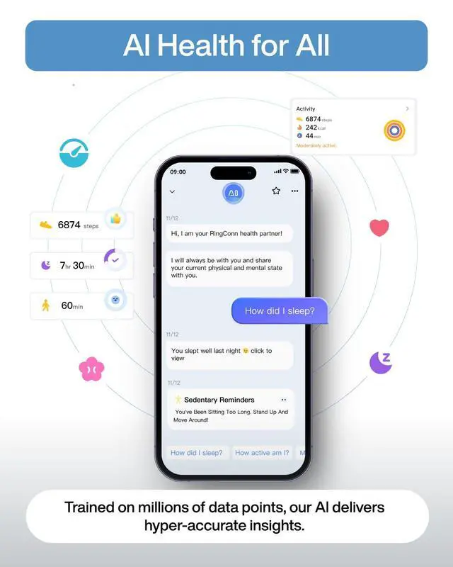 Alt view image 4 of 7 - _Mega Brand Gen 2 Air, Ultra-Thin AI Smart Ring, 10-Day Battery Life, Fitness/Sleep/Stress/HR Tracker for Women&Men, No App Fee for Standard Features, iOS & Android Compatible (Size 10, Galaxy Sliver)