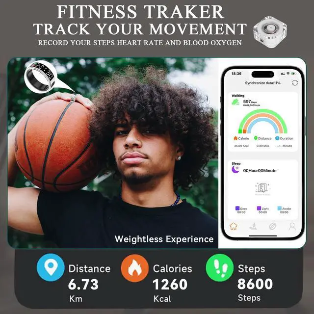 Alt view image 4 of 7 - _Mega Brand Smart Rings for Men Women,Fitness Tracker Ring,Smart Ring whth Display and Touch Button,IP68waterproof,Health Ring Tracks Heart Rate/Sleep/Blood Oxygen/Calorie/Distance,No Subscription