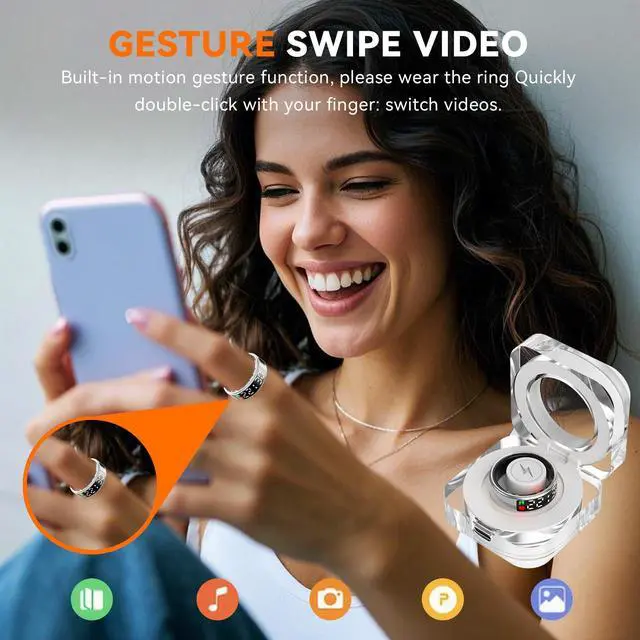 Alt view image 7 of 7 - _Mega Brand Smart Rings for Men Women,Fitness Tracker Ring,Smart Ring whth Display and Touch Button,IP68waterproof,Health Ring Tracks Heart Rate/Sleep/Blood Oxygen/Calorie/Distance,No Subscription