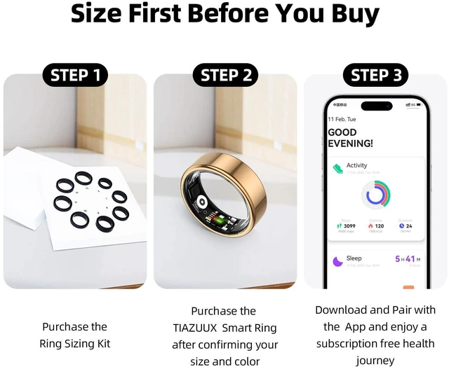 Alt view image 7 of 7 - Smart Ring for Women & Men Fitness Sleep Heart Tracker | No Subscription, 5-Day Battery, Heart Rate, Stress, Sleep & Activity Monitoring, IP68 Waterproof, iOS & Android Compatible