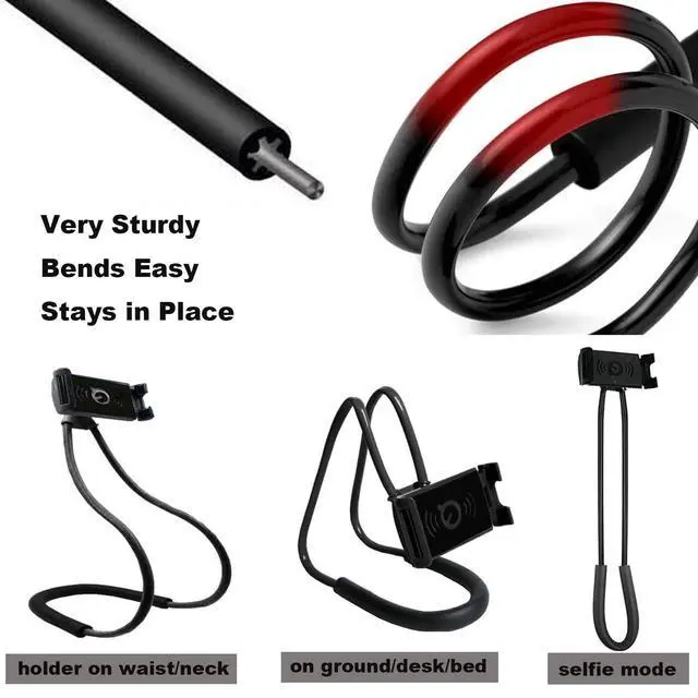 Alt view image 3 of 7 - _Mega Brand Cell Phone Stand Hanging on Neck Upgraded, Hands-Free Mobile Phone Holder Clip on Bed/Table 360° Rotation iPhone Tablet Mount Bracket, 27.6''/70 cm Length for 4.7''-6.7'' Screen