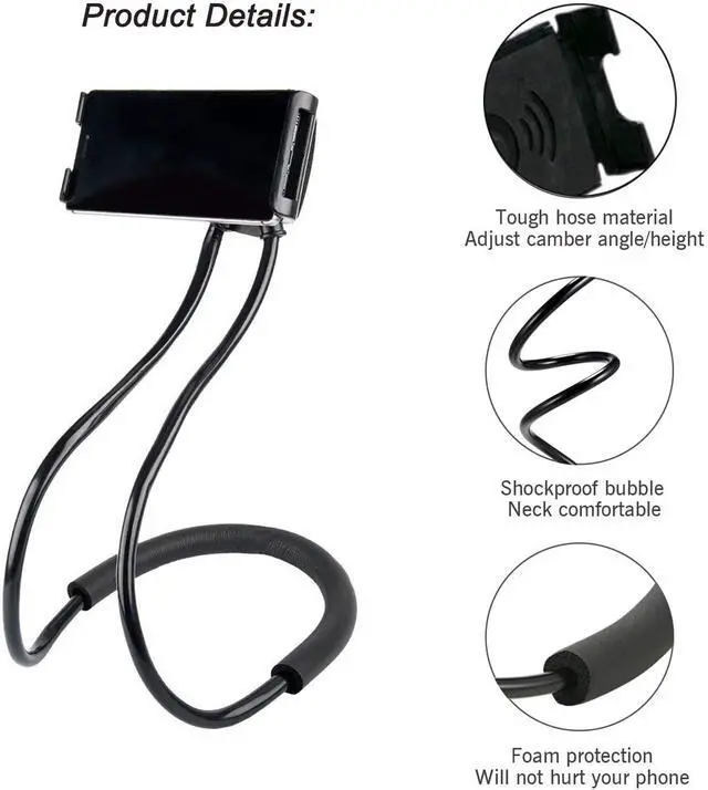 Alt view image 5 of 7 - _Mega Brand Cell Phone Stand Hanging on Neck Upgraded, Hands-Free Mobile Phone Holder Clip on Bed/Table 360° Rotation iPhone Tablet Mount Bracket, 27.6''/70 cm Length for 4.7''-6.7'' Screen
