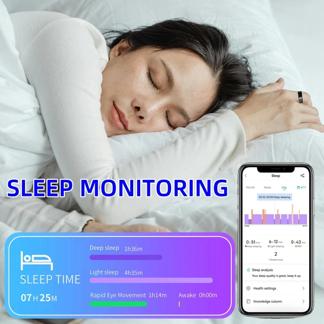 Alt view image 4 of 7 - Smart Ring for Women Men, Health Fitness Tracker Ring, IP68 Waterproof Rings, Sleep Ring with Charging Case and Ring Protector, Remote Photography, Family Care, No App Fees(Black, 6#)