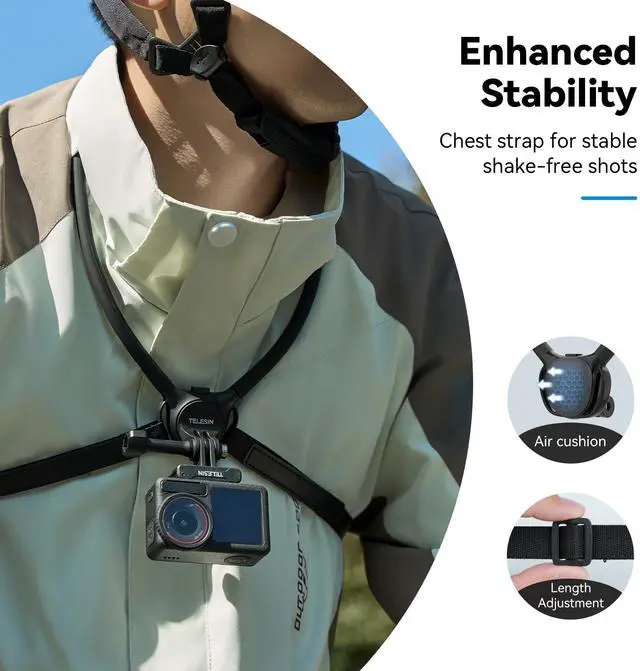 Alt view image 2 of 7 - TELESIN Neck Mount SE 2.0 with Air Cushion, Adjustable Chest Strap and Neck Mount for Hands-Free POV Vlogging for GoPro Hero 13/12/11/10/9, Insta 360 X5/X4/Ace Pro 2 / Osmo 360 Nano Action 6/5 Pro/4/3
