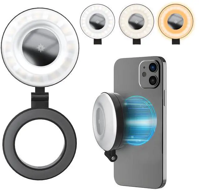 Main image of _Mega Brand Phone Ring Light, Rechargeable Magnetic Selfie Light, Adjusted 3 Light Modes 180° Flip Ring Light for Makeup, Video, TikTok, Vlog, Travel Photography, Compatible with iPhone and Android
