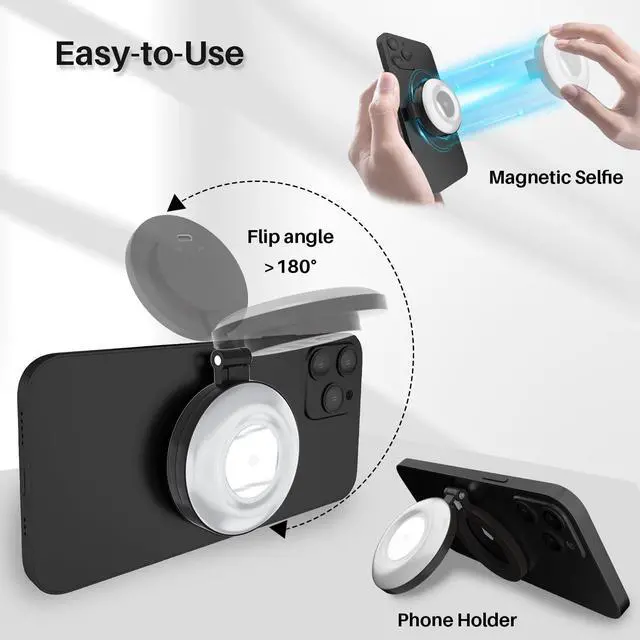 Alt view image 4 of 6 - _Mega Brand Phone Ring Light, Rechargeable Magnetic Selfie Light, Adjusted 3 Light Modes 180° Flip Ring Light for Makeup, Video, TikTok, Vlog, Travel Photography, Compatible with iPhone and Android