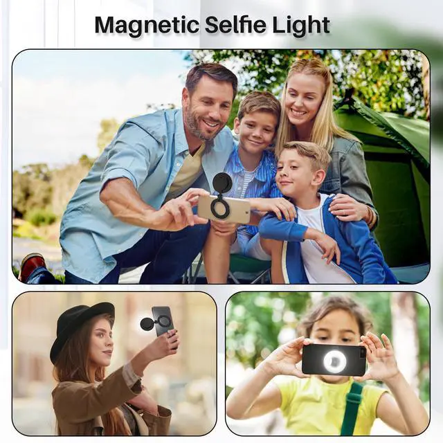 Alt view image 6 of 6 - _Mega Brand Phone Ring Light, Rechargeable Magnetic Selfie Light, Adjusted 3 Light Modes 180° Flip Ring Light for Makeup, Video, TikTok, Vlog, Travel Photography, Compatible with iPhone and Android