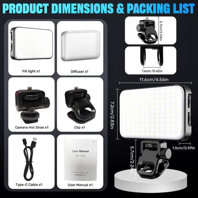 Alt view image 6 of 6 - _Mega Brand Selfie Light with Soft Diffuser & Built-in Stand, Rechargeable Fill Light for Phone iPhone Android iPad Laptop for Makeup TikTok Selfie Vlog