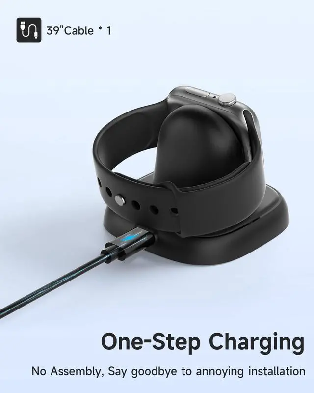 Alt view image 5 of 7 - Charger Stand for Apple Watch, Portable Watch Charger for iWatch with USB C Cable,Fast Charging,Wireless Charging Station for iWatch Series 11/10/9/8/7/6/Ultra/5/4/3/2/SE, Black