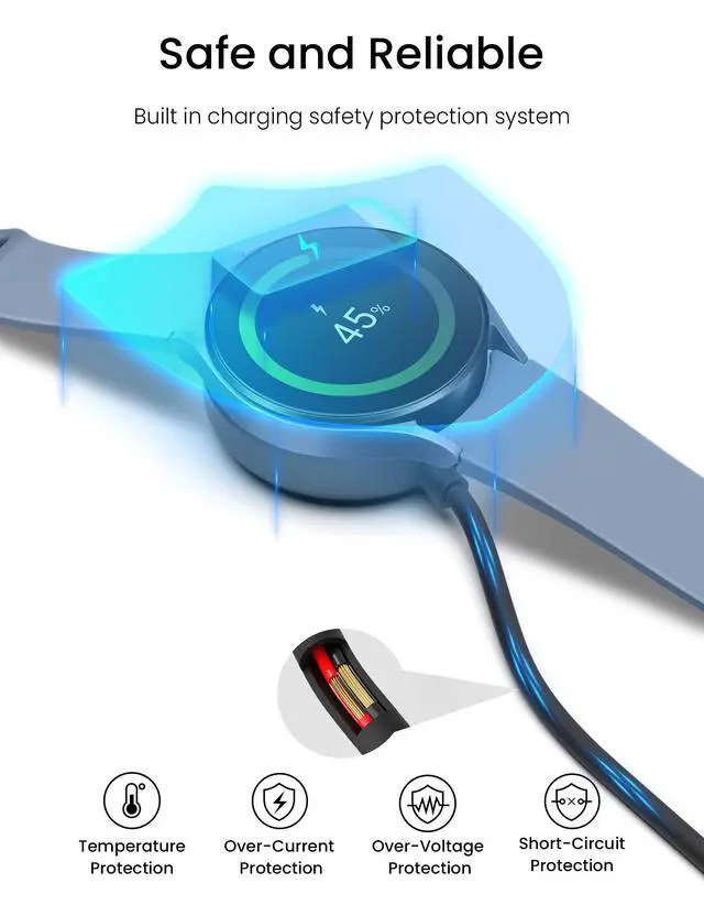 Alt view image 3 of 7 - _Mega Brand Charger for Samsung Galaxy Watch 7/6/6 Classic/5/5 Pro/4/4 Classic/3/Active 2/Active 1/Ultra/Fe Galaxy Watch Charger 3.3Ft USB Magnetic Wireless Charging Cable Cord