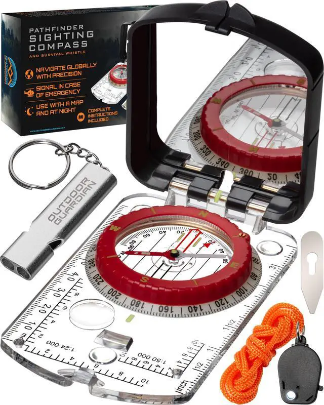 Main image of _Mega Brand  Pathfinder Sighting Compass - Precise Navigation, Hiking and Orienteering Mirror Compass with Luminous Bezel, Adjustable Declination, Clinometer, LED and Survival Whistle, Scout Gifts