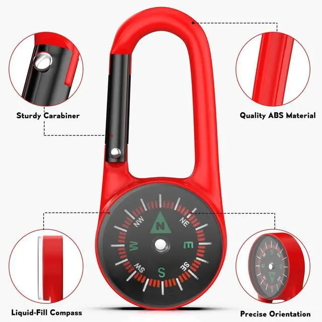Alt view image 2 of 7 - _Mega Brand Carabiner Clip On Compass Keychain, Mini Pocket Compass for Hiking, Camping, Fishing, Portable Small Compass Survival, Lightweight Keychain Compass for Kids and Outdoor Adventures