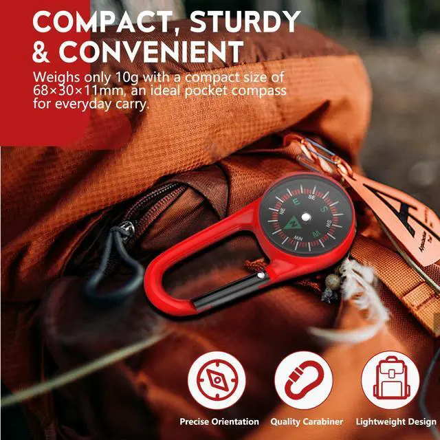Alt view image 4 of 7 - _Mega Brand Carabiner Clip On Compass Keychain, Mini Pocket Compass for Hiking, Camping, Fishing, Portable Small Compass Survival, Lightweight Keychain Compass for Kids and Outdoor Adventures