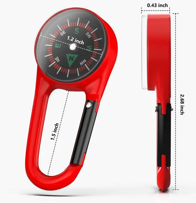 Alt view image 6 of 7 - _Mega Brand Carabiner Clip On Compass Keychain, Mini Pocket Compass for Hiking, Camping, Fishing, Portable Small Compass Survival, Lightweight Keychain Compass for Kids and Outdoor Adventures