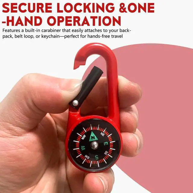 Alt view image 3 of 7 - _Mega Brand Carabiner Clip On Compass Keychain, Mini Pocket Compass for Hiking, Camping, Fishing, Portable Small Compass Survival, Lightweight Keychain Compass for Kids and Outdoor Adventures
