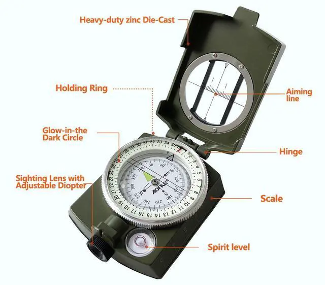 Alt view image 2 of 7 - Military Compass AF-4580 Lensatic Sighting Navigation, Waterproof and Shakeproof with Map Measurer Distance Calculator, Pouch for Camping, Hiking, Hunting, Backpacking (Camo)