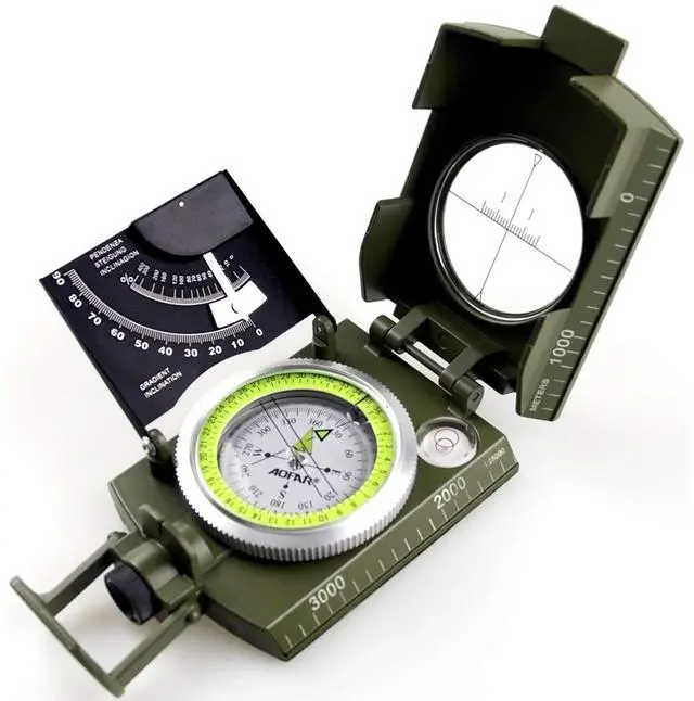 Main image of 4074 Military Compass Lensatic Sighting-Multifunctional, Fluorescent, Waterproof and Shakeproof with Inclinometer and Carrying Bag for Camping, Hiking, Hunting