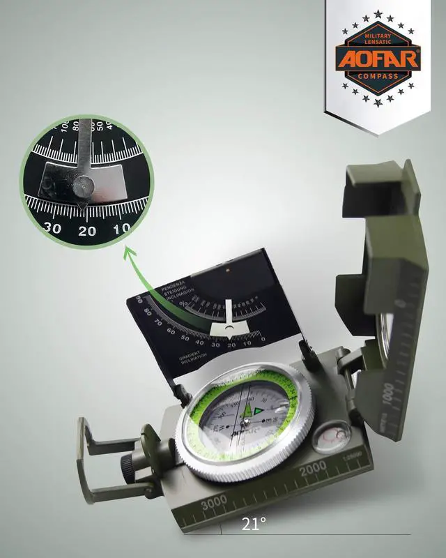 Alt view image 3 of 7 - 4074 Military Compass Lensatic Sighting-Multifunctional, Fluorescent, Waterproof and Shakeproof with Inclinometer and Carrying Bag for Camping, Hiking, Hunting