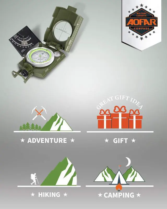 Alt view image 5 of 7 - 4074 Military Compass Lensatic Sighting-Multifunctional, Fluorescent, Waterproof and Shakeproof with Inclinometer and Carrying Bag for Camping, Hiking, Hunting