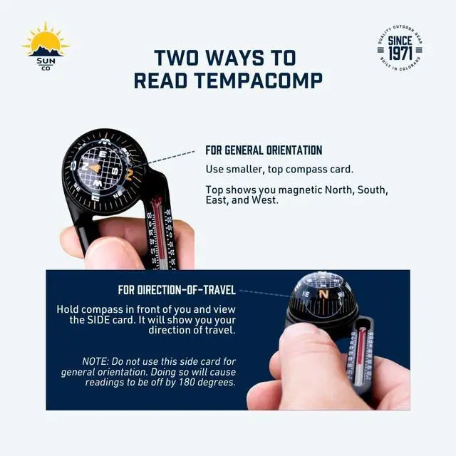 Alt view image 2 of 7 - _Mega Brand TempaComp - Ball Compass and Thermometer Carabiner | Hiking, Backpacking, and Camping Accessory | Clip On to Pack, Parka, or Jacket
