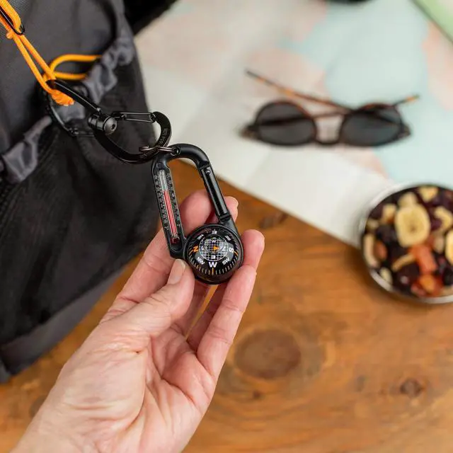 Alt view image 3 of 7 - _Mega Brand TempaComp - Ball Compass and Thermometer Carabiner | Hiking, Backpacking, and Camping Accessory | Clip On to Pack, Parka, or Jacket