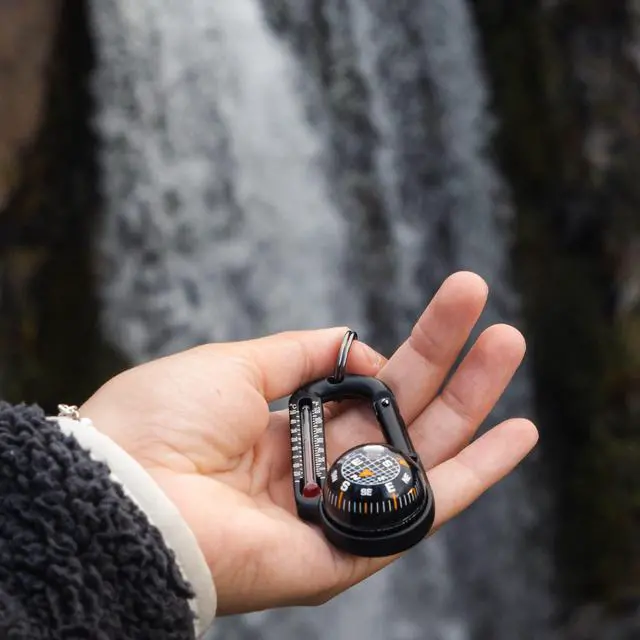 Alt view image 4 of 7 - _Mega Brand TempaComp - Ball Compass and Thermometer Carabiner | Hiking, Backpacking, and Camping Accessory | Clip On to Pack, Parka, or Jacket