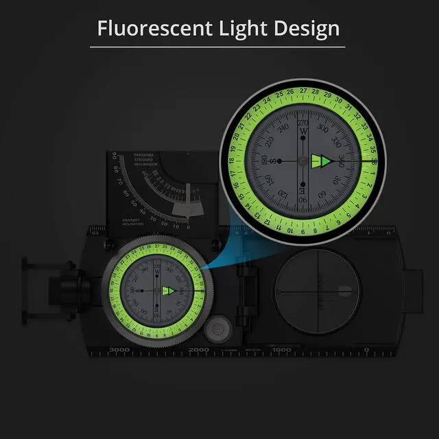 Alt view image 5 of 7 - _Mega Brand IP65 Hiking Compass Waterproof Compass - Metal Compass Camping Compass with Sighting Clinometer with Carry Bag for Camping Hunting Hiking Geology Activities