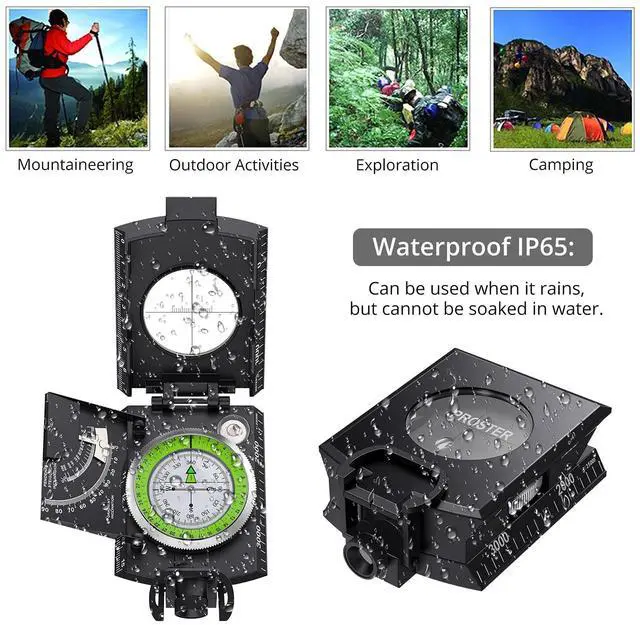 Alt view image 6 of 7 - _Mega Brand IP65 Hiking Compass Waterproof Compass - Metal Compass Camping Compass with Sighting Clinometer with Carry Bag for Camping Hunting Hiking Geology Activities