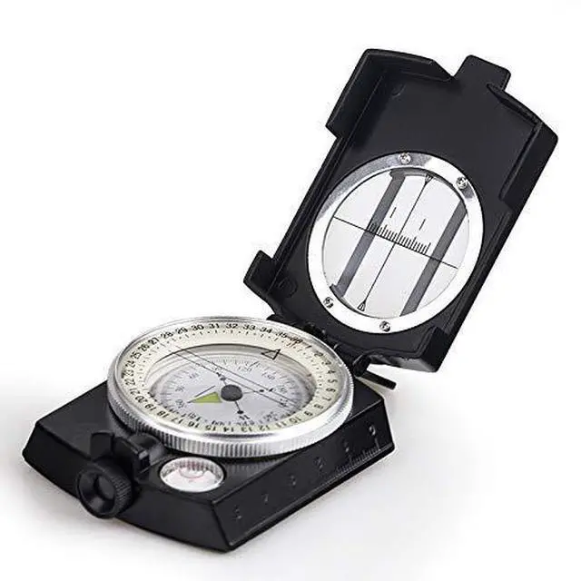 Main image of _Mega Brand Multifunctional Compass, Metal Military Waterproof High Accuracy Compass with Map Measurer, Distance Calculator,Bubble Level Perfect for Outdoor Activities, Matte Black