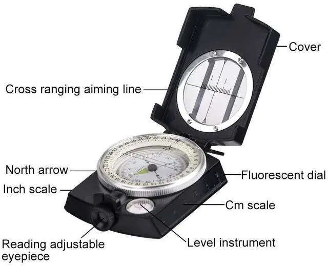 Alt view image 4 of 7 - _Mega Brand Multifunctional Compass, Metal Military Waterproof High Accuracy Compass with Map Measurer, Distance Calculator,Bubble Level Perfect for Outdoor Activities, Matte Black