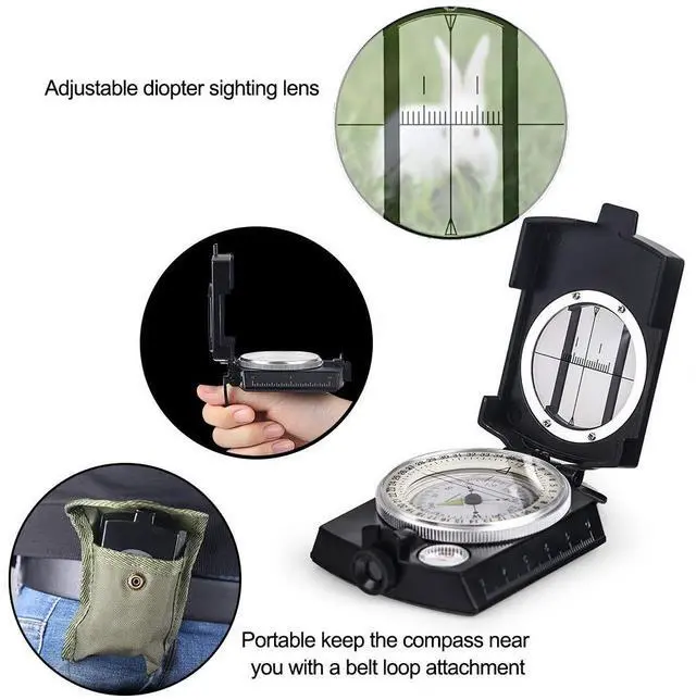 Alt view image 6 of 7 - _Mega Brand Multifunctional Compass, Metal Military Waterproof High Accuracy Compass with Map Measurer, Distance Calculator,Bubble Level Perfect for Outdoor Activities, Matte Black
