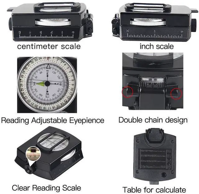 Alt view image 3 of 7 - _Mega Brand Multifunctional Compass, Metal Military Waterproof High Accuracy Compass with Map Measurer, Distance Calculator,Bubble Level Perfect for Outdoor Activities, Matte Black