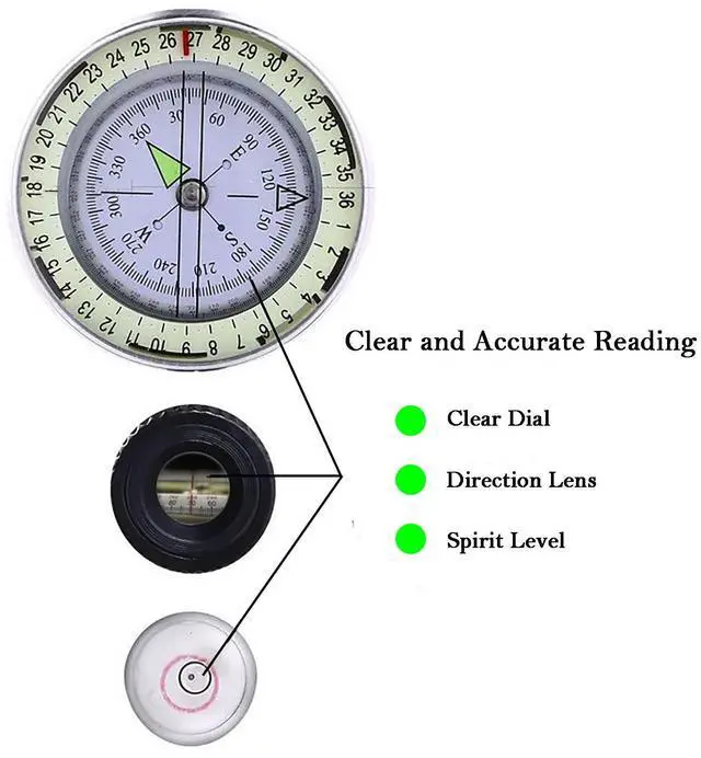 Alt view image 4 of 7 - Compass, Hiking Compass for Survival with Lensatic Water-Resistant Durable and Pocket-Sized