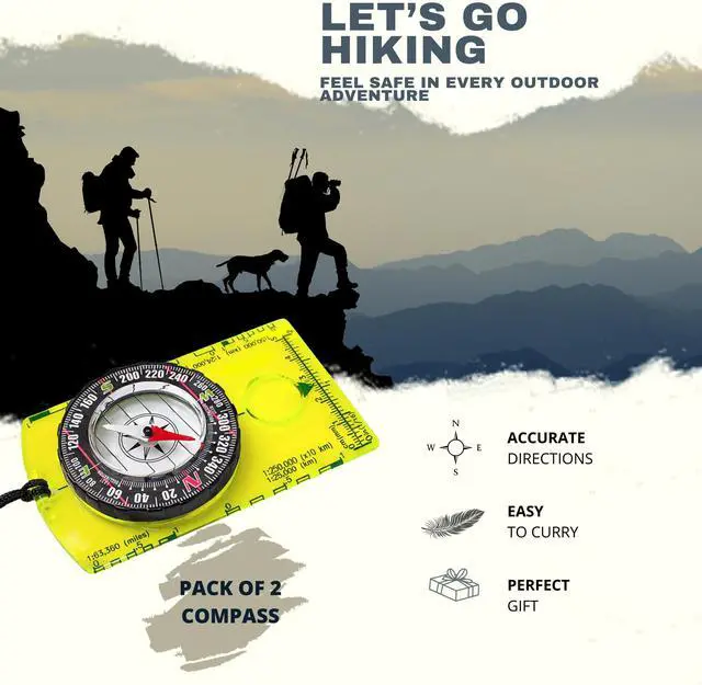 Alt view image 2 of 7 - _Mega Brand Pack of 2 Orienteering Compass Hiking-Compasses boy Scout Kids- Magnetic Gear Set Navigation map- Brujulas orientacion-Backpacking Camping Hunting Survival. (2 Compasses)