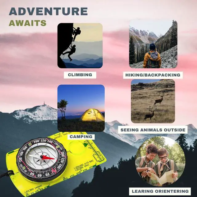 Alt view image 4 of 7 - _Mega Brand Pack of 2 Orienteering Compass Hiking-Compasses boy Scout Kids- Magnetic Gear Set Navigation map- Brujulas orientacion-Backpacking Camping Hunting Survival. (2 Compasses)