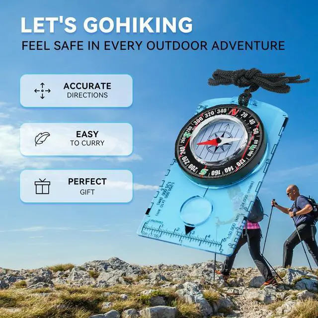 Alt view image 4 of 6 - Blue Compass for Kids,Wilderness Survival Compass for Hiking
