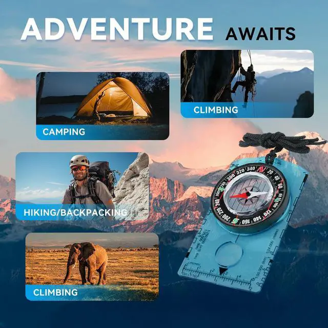 Alt view image 5 of 6 - Blue Compass for Kids,Wilderness Survival Compass for Hiking
