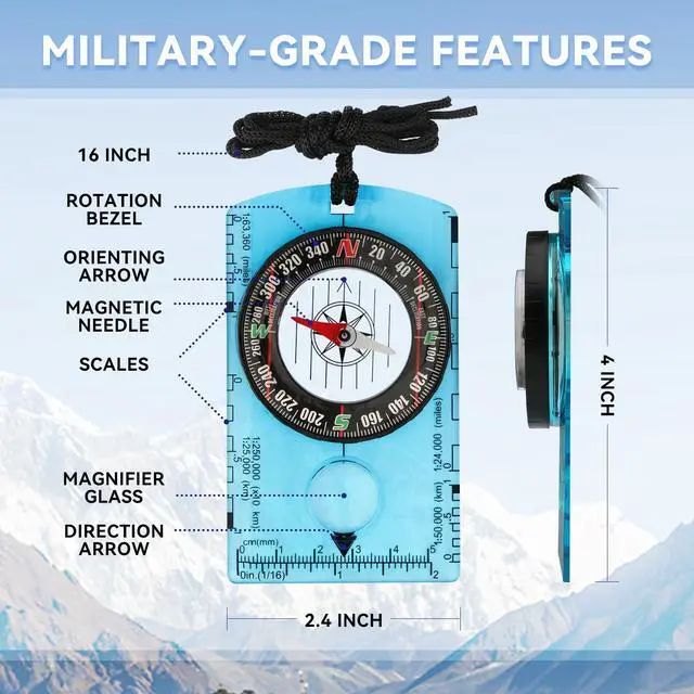 Alt view image 3 of 6 - Blue Compass for Kids,Wilderness Survival Compass for Hiking