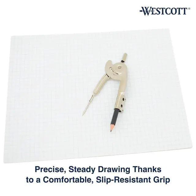 Alt view image 5 of 5 - Nickel-Plated Ball Bearing Compass with Pencil, Professional Style, Back-to-School Supplies, Draws Circles up to 13 Inches in Diameter