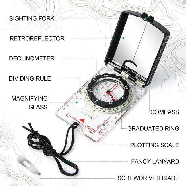Alt view image 2 of 6 - _Mega Brand High-Precision Compass with Mirror for Hiking, Camping, Adjustable Declination, Portable Orienteering Compass with Map Scale & Lanyard, Perfect for Outdoor Navigation and Adventure