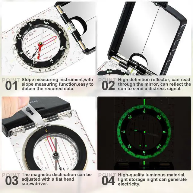 Alt view image 4 of 6 - _Mega Brand High-Precision Compass with Mirror for Hiking, Camping, Adjustable Declination, Portable Orienteering Compass with Map Scale & Lanyard, Perfect for Outdoor Navigation and Adventure