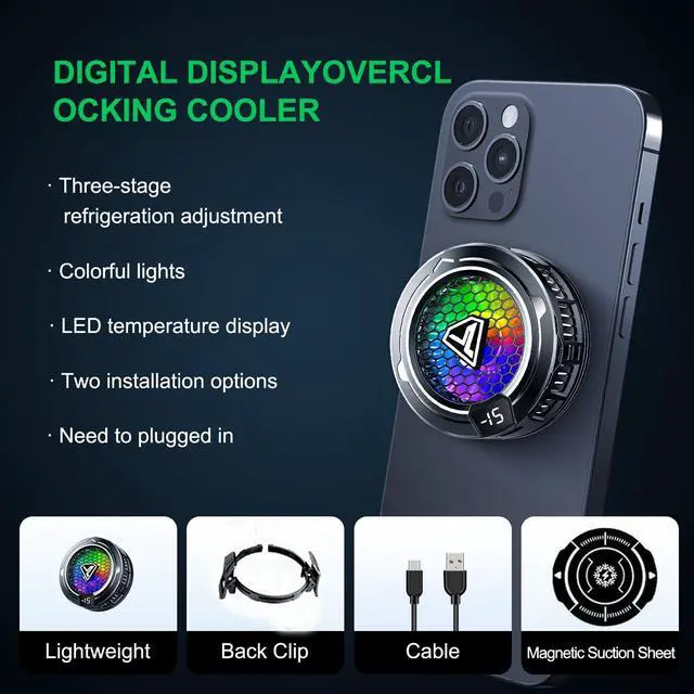 Alt view image 3 of 7 - _Mega Brand Cell Phone Cooler Heatsink for Gaming,Phone Cooling Fan Cooler for iPhone/iPad to Keep Phone Cool,Magnetic Phone Cooling Case Radiator with RGB LED for iPhone MagSafe Series/Samsung