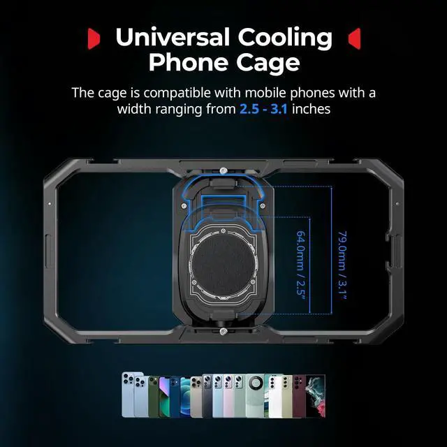 Alt view image 3 of 7 - Universal Hyper Chill Cooling Phone Cage for iPhone/Android, with 15W Active Cooler & 2-in-1 USB-C Adapter & Power Bank Holder, Compatible 2.5-3.1" Phones, Live Streaming Video Shooting-5275
