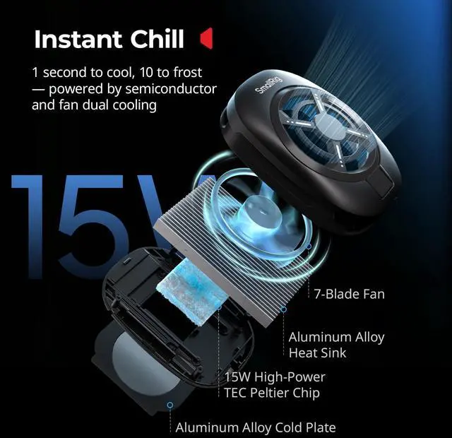 Alt view image 2 of 7 - Universal Hyper Chill Cooling Phone Cage for iPhone/Android, with 15W Active Cooler & 2-in-1 USB-C Adapter & Power Bank Holder, Compatible 2.5-3.1" Phones, Live Streaming Video Shooting-5275