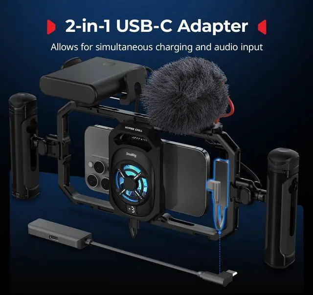 Alt view image 5 of 7 - Universal Hyper Chill Cooling Phone Cage for iPhone/Android, with 15W Active Cooler & 2-in-1 USB-C Adapter & Power Bank Holder, Compatible 2.5-3.1" Phones, Live Streaming Video Shooting-5275