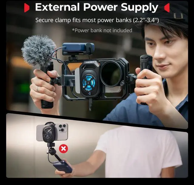 Alt view image 6 of 7 - Universal Hyper Chill Cooling Phone Cage for iPhone/Android, with 15W Active Cooler & 2-in-1 USB-C Adapter & Power Bank Holder, Compatible 2.5-3.1" Phones, Live Streaming Video Shooting-5275