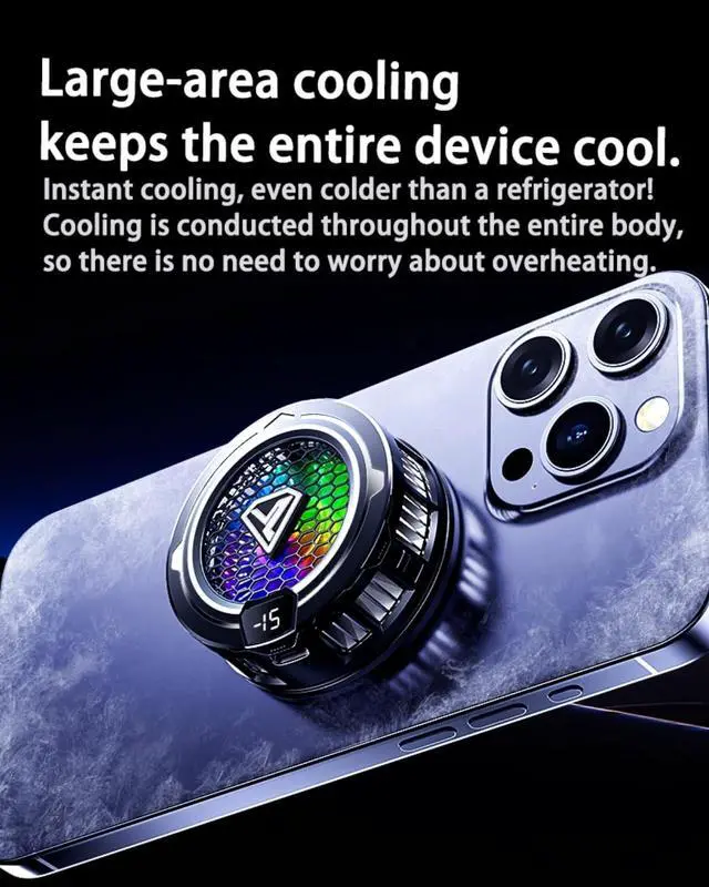 Alt view image 5 of 7 - _Mega Brand Phone Cooling Fan, Magnetic Radiator with RGB Lights,for Mobile Games and Live Streaming, Universal Compatibility for Android/iPhone/iPad, Large-Area Conduction Cooling (Cooler 2 Black)