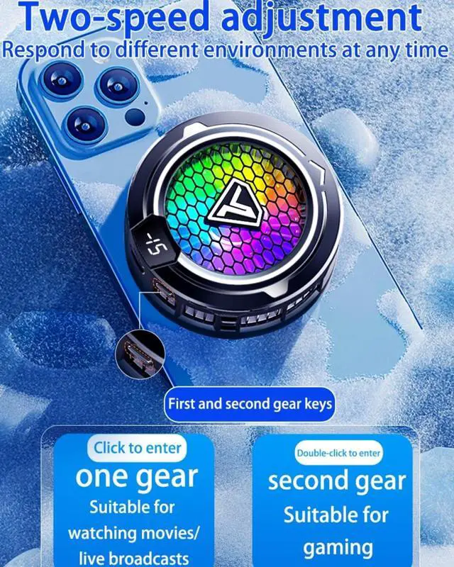 Alt view image 7 of 7 - _Mega Brand Phone Cooling Fan, Magnetic Radiator with RGB Lights,for Mobile Games and Live Streaming, Universal Compatibility for Android/iPhone/iPad, Large-Area Conduction Cooling (Cooler 2 Black)