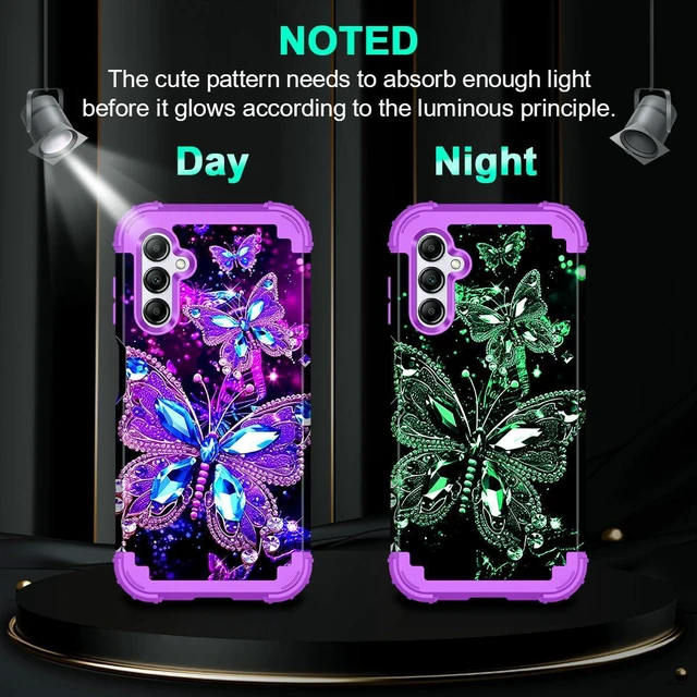 Alt view image 3 of 7 - for Galaxy A16 5G Case,Glow in The Dark Three Layer Heavy Duty Shockproof Full Protection Hard Plastic Bumper+Soft Silicone Protective Case for Samsung Galaxy A16 5G 6.7 inch,Purple